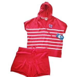 Life Is Good flip Flop patriotic Red and White Striped short set